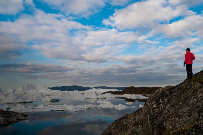 Global warming - Greenland Iceberg landscape of Ilulissat icefjord with icebergs